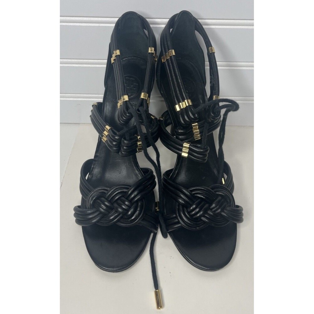Tory Burch Audrianna Black Lounge Lace Up Heels Size 8.5